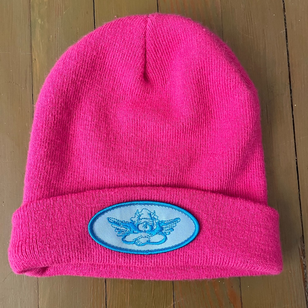 Boys Lie Bright Pink Knit Beanie with Blue Angel Patch